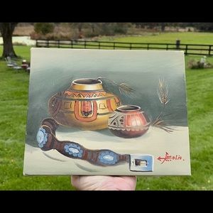 Original Oil on Canvas Native American Navajo Pottery Southwest Signed Olio